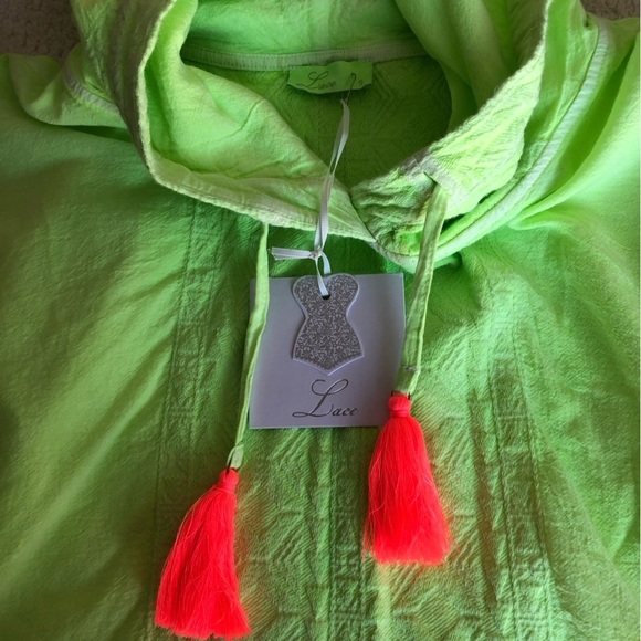 Lace Neon Green Top with Bright Orange Tassels - Picture 2 of 6